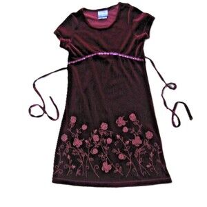 Girls Size 8 Burgundy Red Velvet Dress Glitter Butterfly Sequins Y2K Whimsigoth